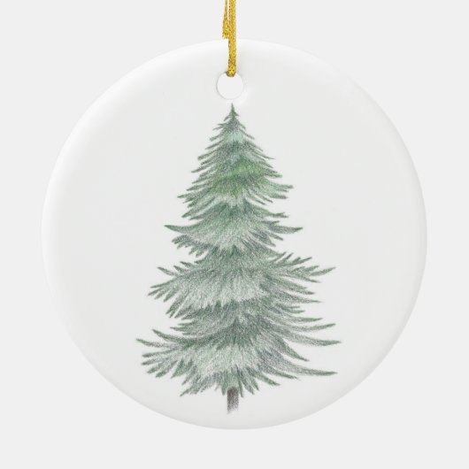 Hand Drawn Evergreen Tree Keramisch Ornament (Achterkant)
