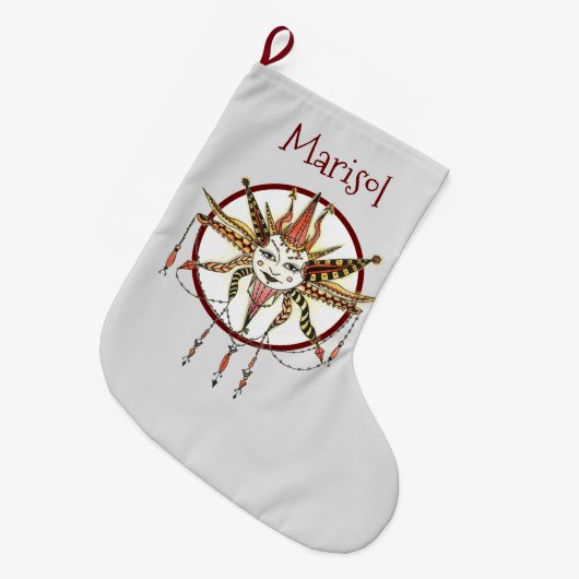 Hand Drawn Fancy Boho Sun Personalized Grote Kerstsok (Voorkant (Hangend))