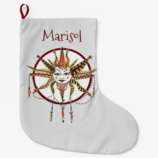 Hand Drawn Fancy Boho Sun Personalized Grote Kerstsok (Voorkant)