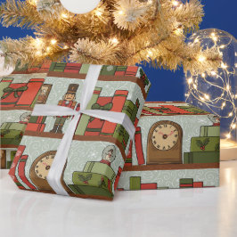 Hand Drawn Festive Bookshelf  Wrapping Paper Roll Cadeaupapier