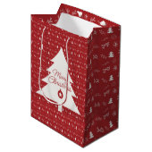 Hand-Drawn Festive Red & White Christmas Medium Cadeauzakje (Voorkant Gekanteld)