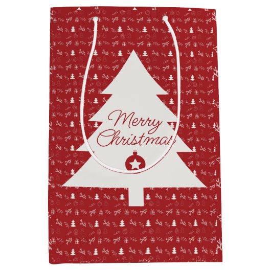 Hand-Drawn Festive Red & White Christmas Medium Cadeauzakje (Voorkant)