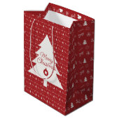 Hand-Drawn Festive Red & White Christmas Medium Cadeauzakje (Achterkant Gekanteld)