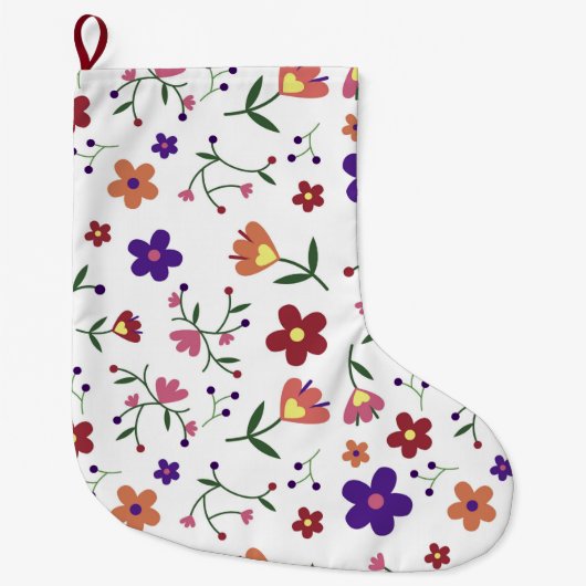 Hand-Drawn Floral Pattern Grote Kerstsok (Voorkant)