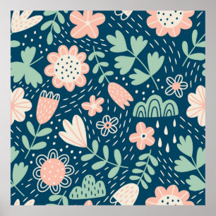 Hand drawn floral stilish fabric. Seamles pattern Poster