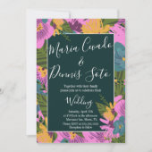 Hand Drawn Florals Wedding Bold Pink Greenery Kaart (Voorkant)