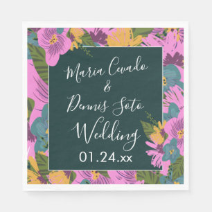 Hand Drawn Florals Wedding Bold Pink Greenery Servet