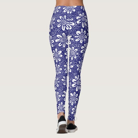 Hand Drawn Flower Pattern 140617 - Deep Navy Leggings (Achterkant)