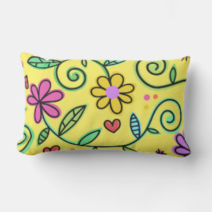 Hand Drawn Flowers Colorful Floral Yellow Buitenkussen
