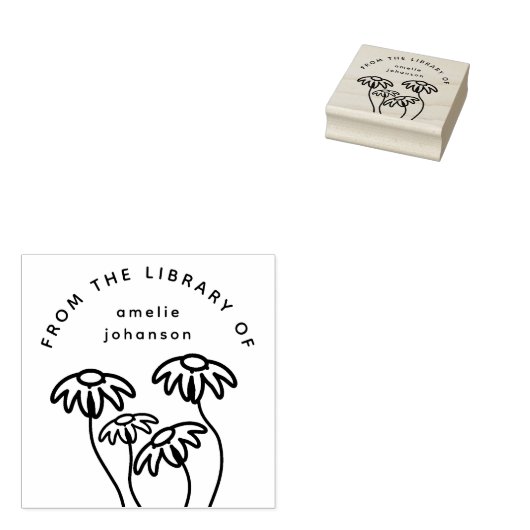 Hand-drawn Flowers Simple Custom Library Book Rubberstempel (Gestempeld)