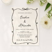 hand drawn frame with bow wedding invitation