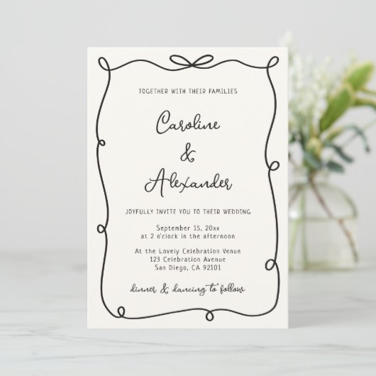 hand drawn frame with bow wedding invitation (Debout devant)