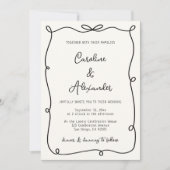 hand drawn frame with bow wedding invitation kaart (Voorkant)