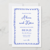 Hand Drawn French Blue Wedding Invitations Kaart (Voorkant)