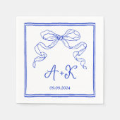 Hand Drawn French Blue Wedding Monogram Servet (Voorkant)