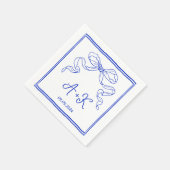 Hand Drawn French Blue Wedding Monogram Servet (Hoek)