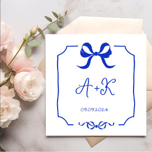 Hand Drawn French Blue Wedding Monogram Servet