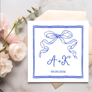 Hand Drawn French Blue Wedding Monogram Servet