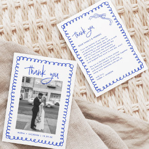 Hand Drawn French Blue Wedding Photo Bedankkaart