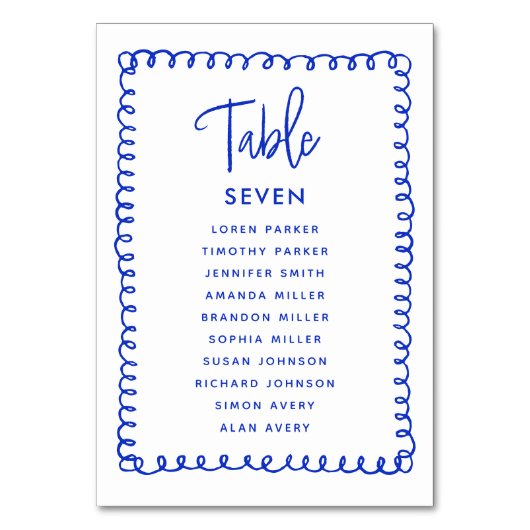 Hand Drawn French Blue Wedding Seating Chart Kaart (Voorkant)