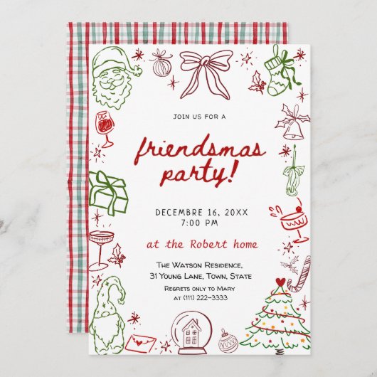 Hand Drawn Friendsmas Christmas Invitation (Devant / Derrière)