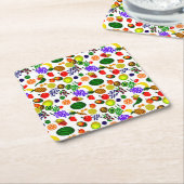Hand Drawn Fruit Medley Pattern Vierkante Kartonnen Onderzetter (Schuin)
