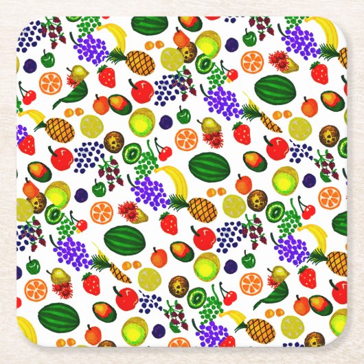 Hand Drawn Fruit Medley Pattern Vierkante Kartonnen Onderzetter (Voorkant)