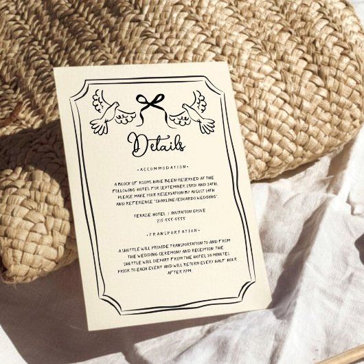 Hand drawn Funky Doodle Wedding Details Kaart