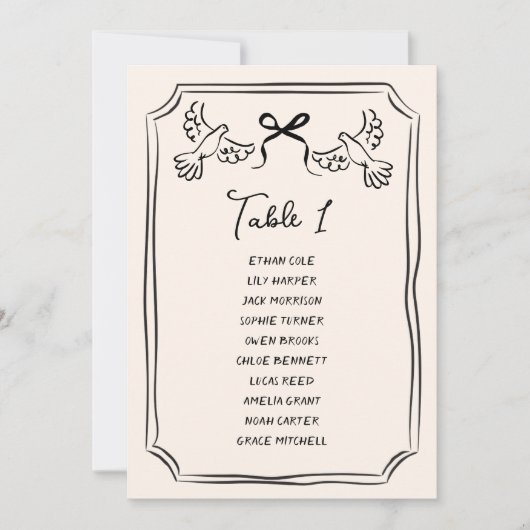 Hand drawn Funky Doodle Wedding Table Seating Kaart (Voorkant)