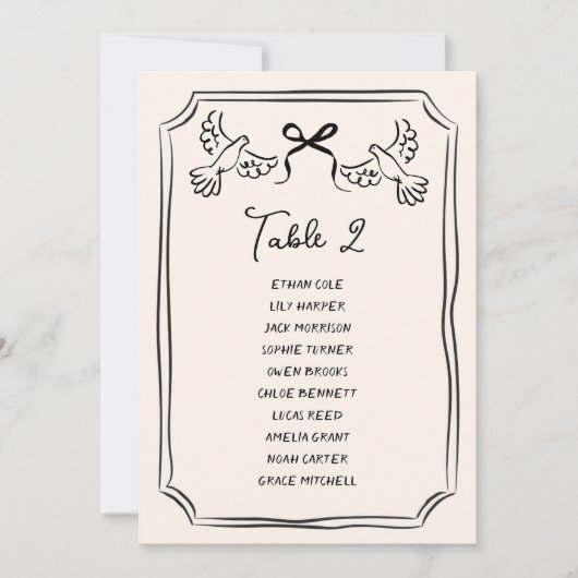 Hand drawn Funky Doodle Wedding Table Seating Kaart (Voorkant)