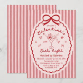 Hand Drawn Galentines Girls Night Party Invitation (Devant / Derrière)