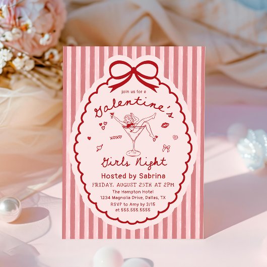 Hand Drawn Galentines Girls Night Party Invitation