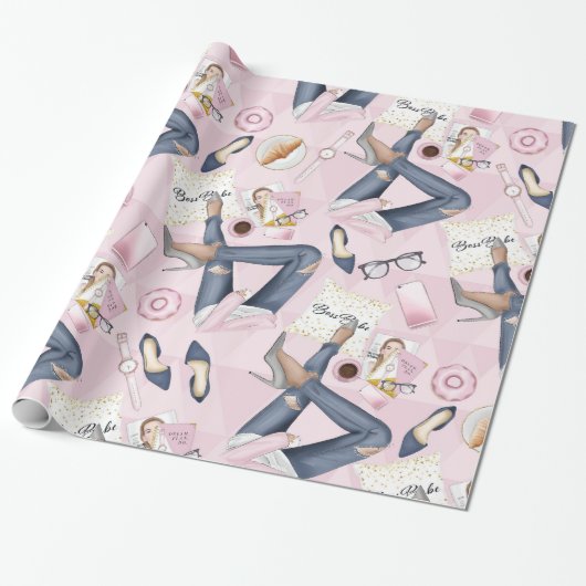 Hand Drawn Girl Boss Cadeaupapier (Uitgerold)