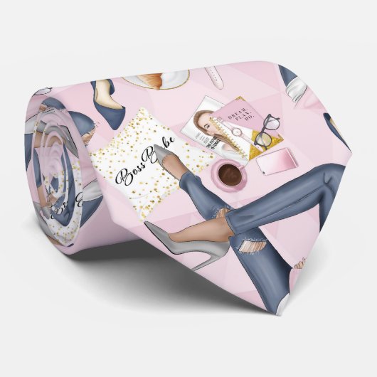 Hand Drawn Girl Boss Stropdas (Opgerold)