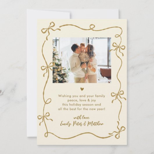 Hand Drawn Gold Bows Arch Photo Merry Christmas Feestdagenkaart (Achterkant)