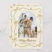 Hand Drawn Gold Bows Arch Photo Merry Christmas Feestdagenkaart (Voorkant / Achterkant)