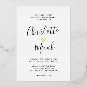 Hand Drawn Gold Foil Heart Wedding Folie Uitnodiging