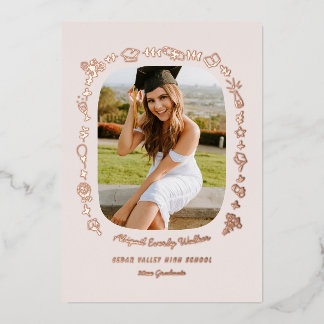 Hand Drawn Grad Announcement Foil Card with Photo  Folie Uitnodiging