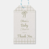 Hand Drawn Green Bow Gingham Neutral Baby Shower Cadeaulabel (Voorkant)