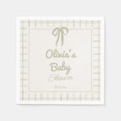 Hand Drawn Green Retro Gingham Bow Baby Shower Servet (Voorkant)