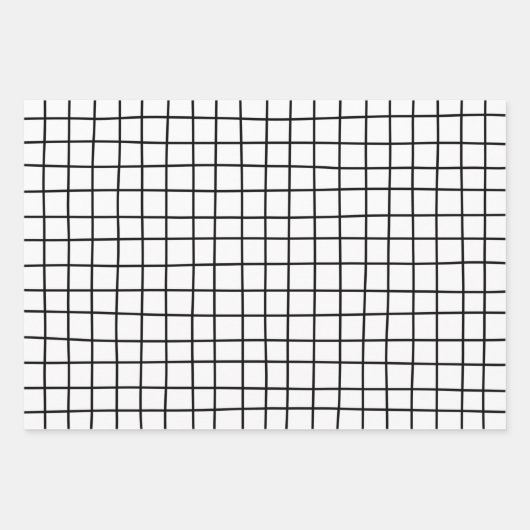 Hand Drawn Grid Pattern White Gray Black Inpakpapier Vel (Voorkant)