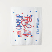 Hand Drawn Happy, 4 juli, rood wit en blauw Wandkleed (Voorkant)