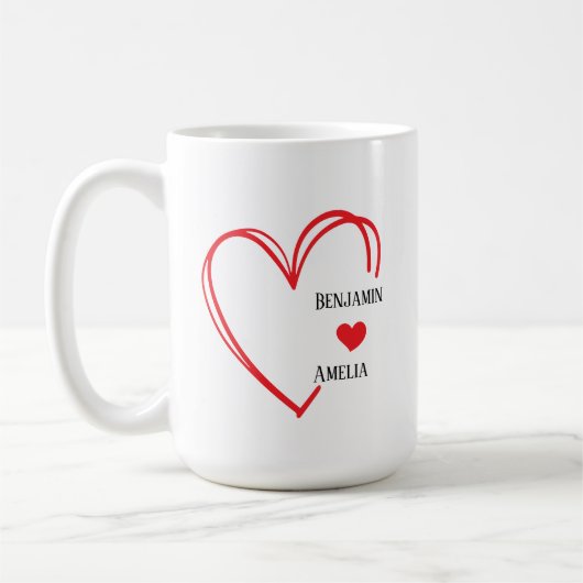 hand drawn heart couple Valentine’s Day mugs (Gauche)