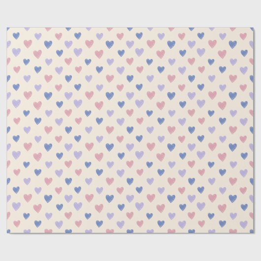 Hand Drawn Heart Doodle Pattern Wrapping Paper Cadeaupapier (Vlak)