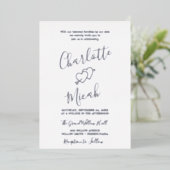 Hand Drawn Heart | Zilverfolietekstweddenschap Folie Uitnodiging (Staand Voorkant)