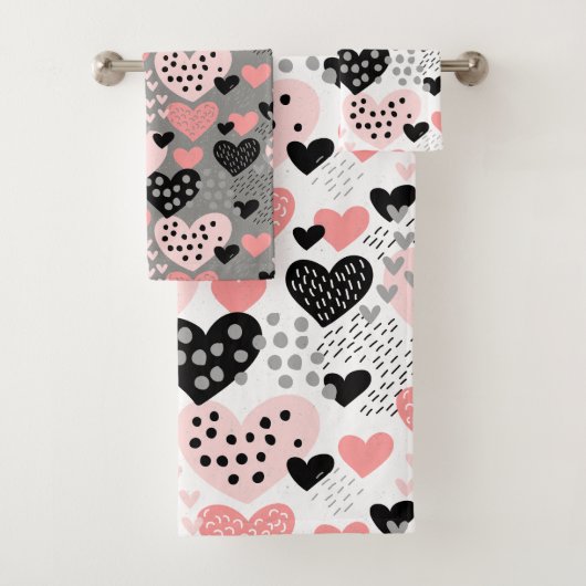 Hand Drawn Hearts and Stippen Pattern ID471 Bad Handdoek (Insitu)