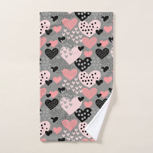 Hand Drawn Hearts and Stippen Pattern ID471 Bad Handdoek (Handdoek)