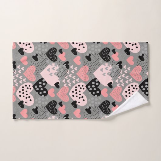 Hand Drawn Hearts and Stippen Pattern ID471 Bad Handdoek (Handdoek)