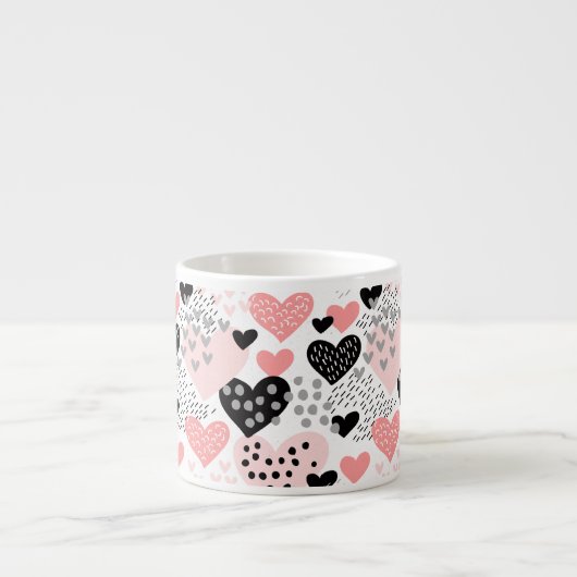 Hand Drawn Hearts and Stippen Pattern ID471 Espresso Kop (Voorkant)