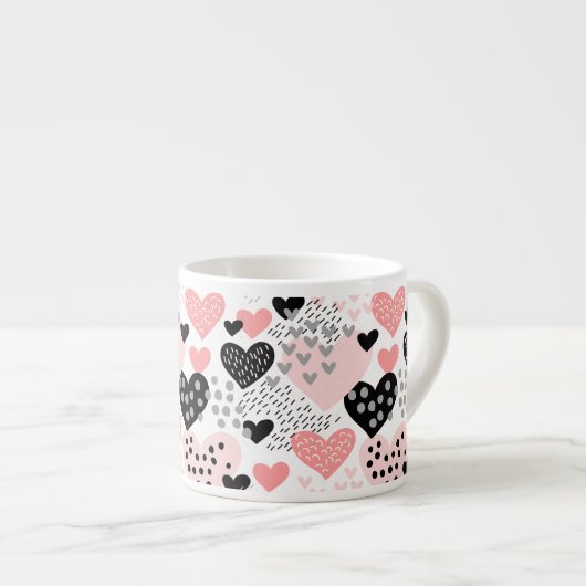 Hand Drawn Hearts and Stippen Pattern ID471 Espresso Kop (Voorkant rechts)